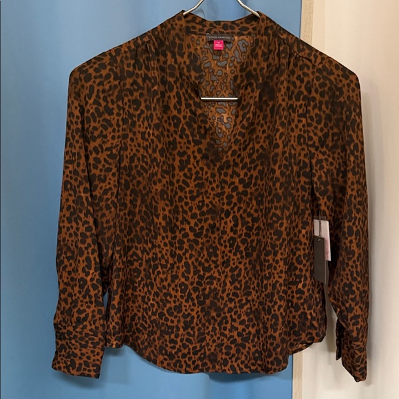 Vince Camuto Tops - Vince Camuto Brown and Black Leopard V-Neck Blouse